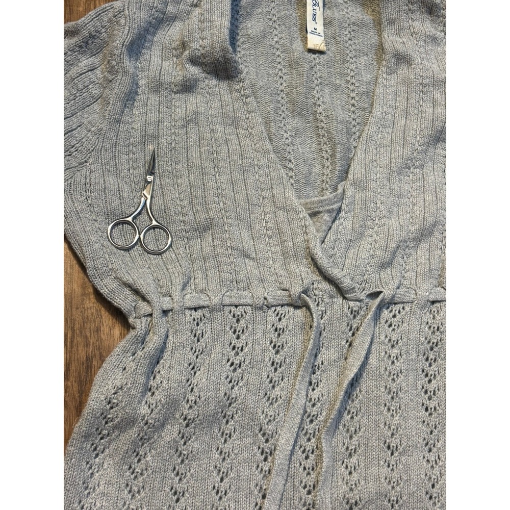Y2K Pointelle Knit grey Cinch Waist Hooded‎ Sweater Top feminine girly fairy - Picture 4 of 6